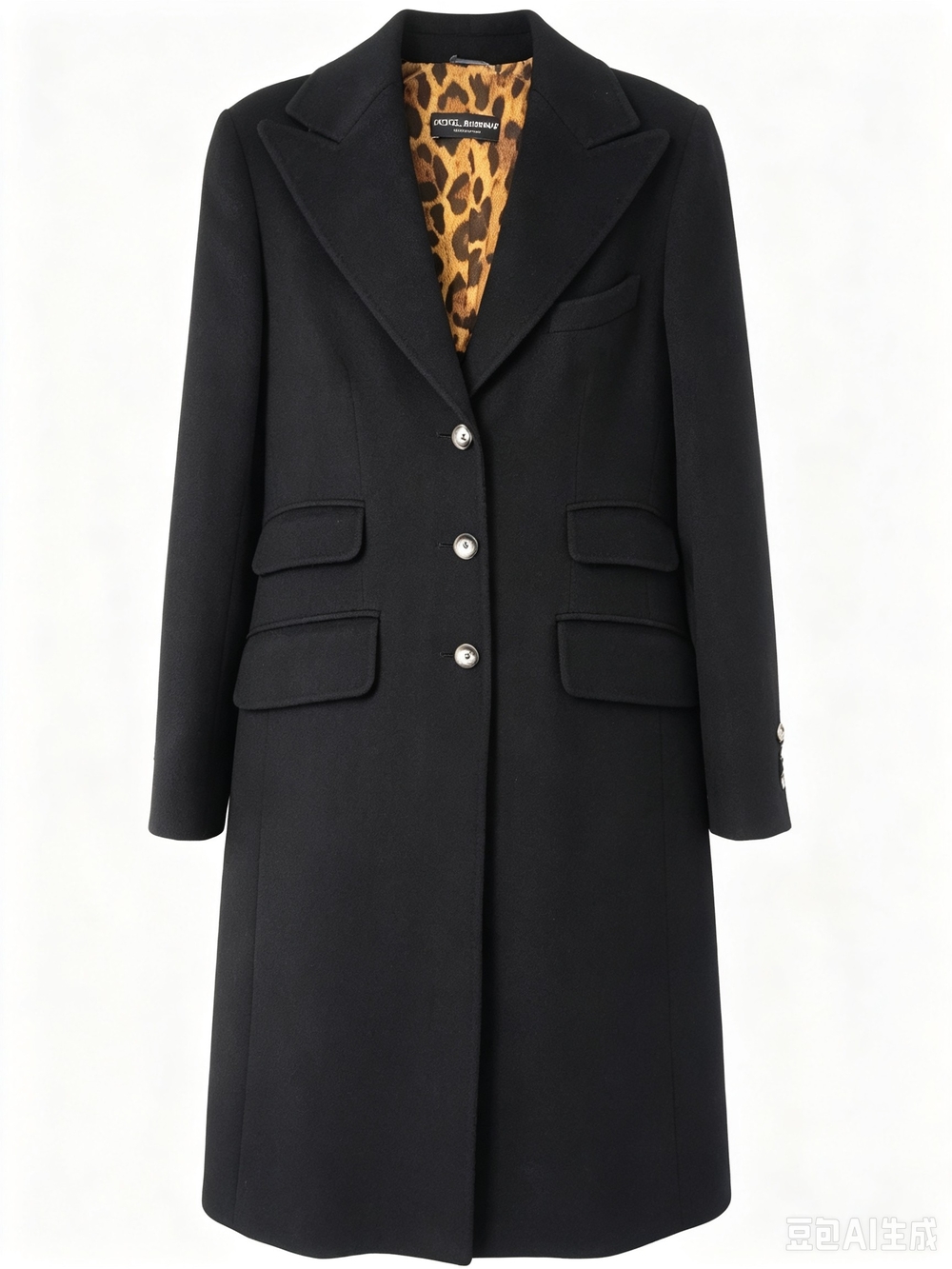 Dolce & Gabbana Black Cashmere Coat with Leopard-Print Lining